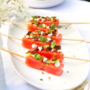 Watermeloenlolly’s met spek en geitenkaas