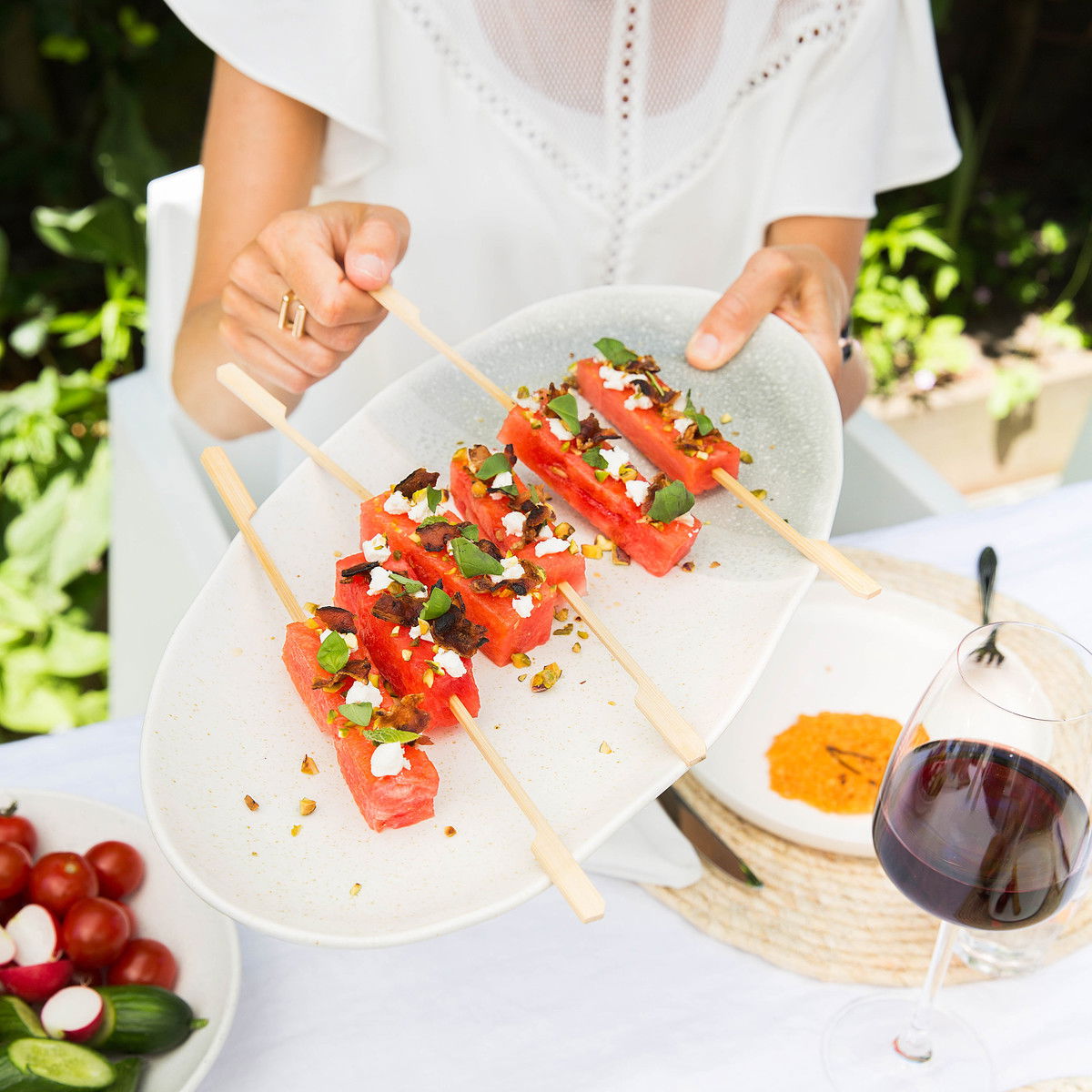 Watermeloenlolly’s met spek en geitenkaas