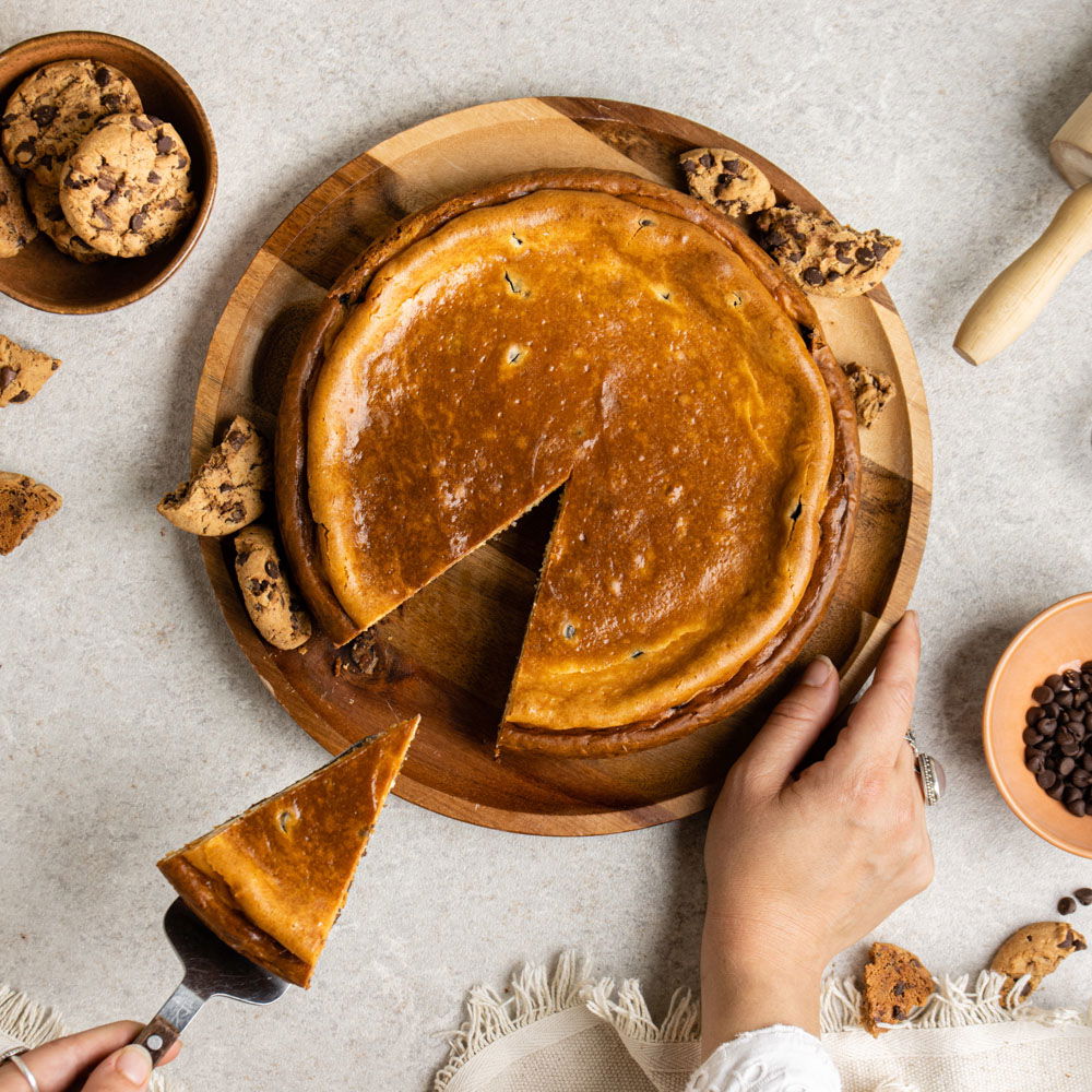 New York style cheesecake met chocolate chip cookies