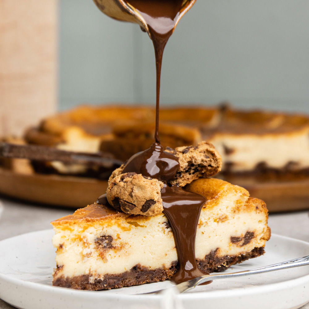 New York style cheesecake met chocolate chip cookies