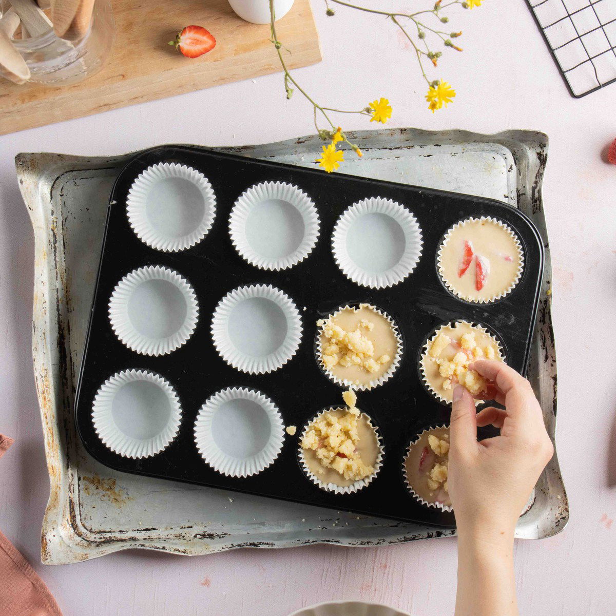 Aardbei crumble muffins
