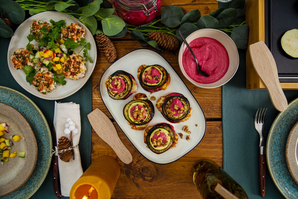 Groente torentje met halloumi en rode bieten spread