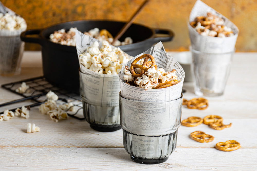 Chocolade Pretzel Popcorn Knoflook Parmezaan Popcorn