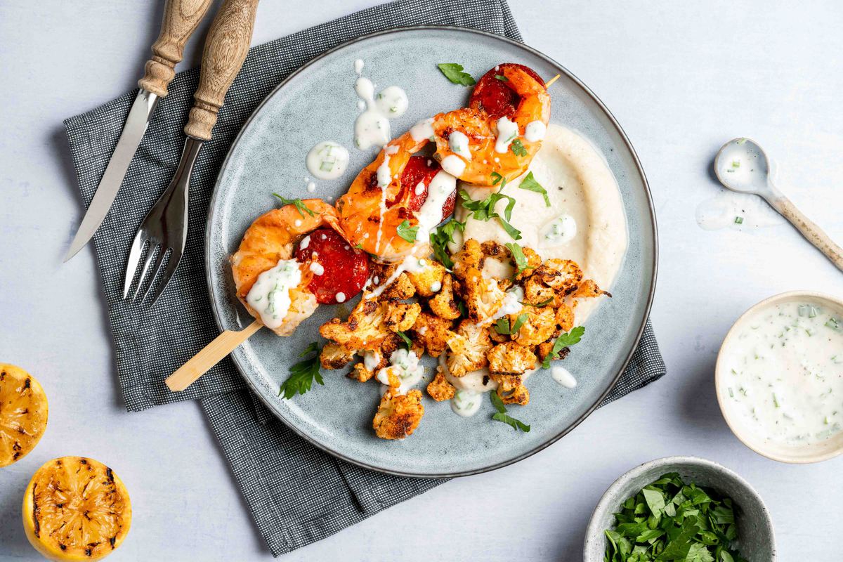 Chorizo Garnalenspiezen Met Bloemkool
