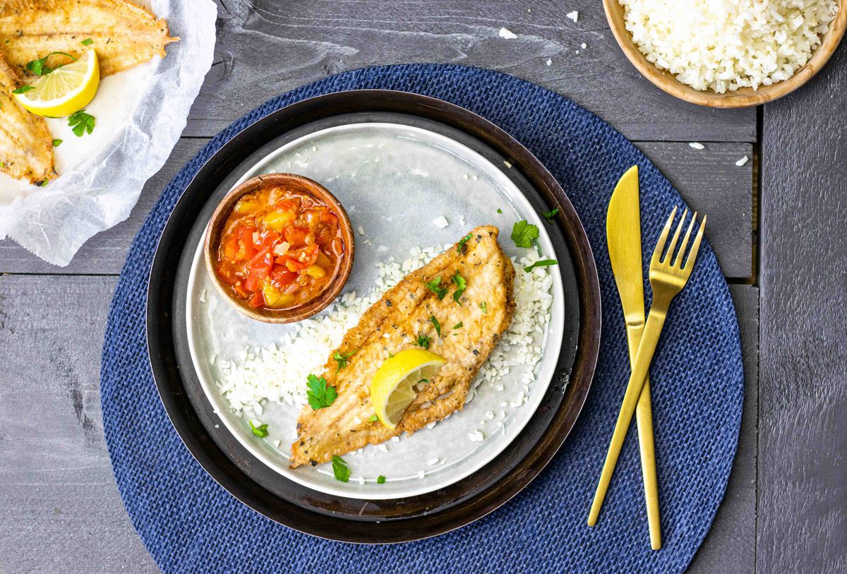 Gebakken Sliptong Met Charmilla En Bloemkoolrijst