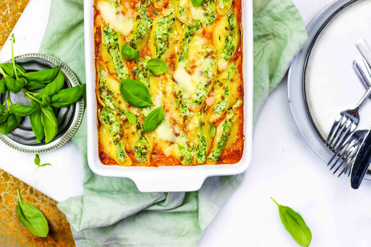 Gevulde Pastaschelpen Met Spinazie En Zalm