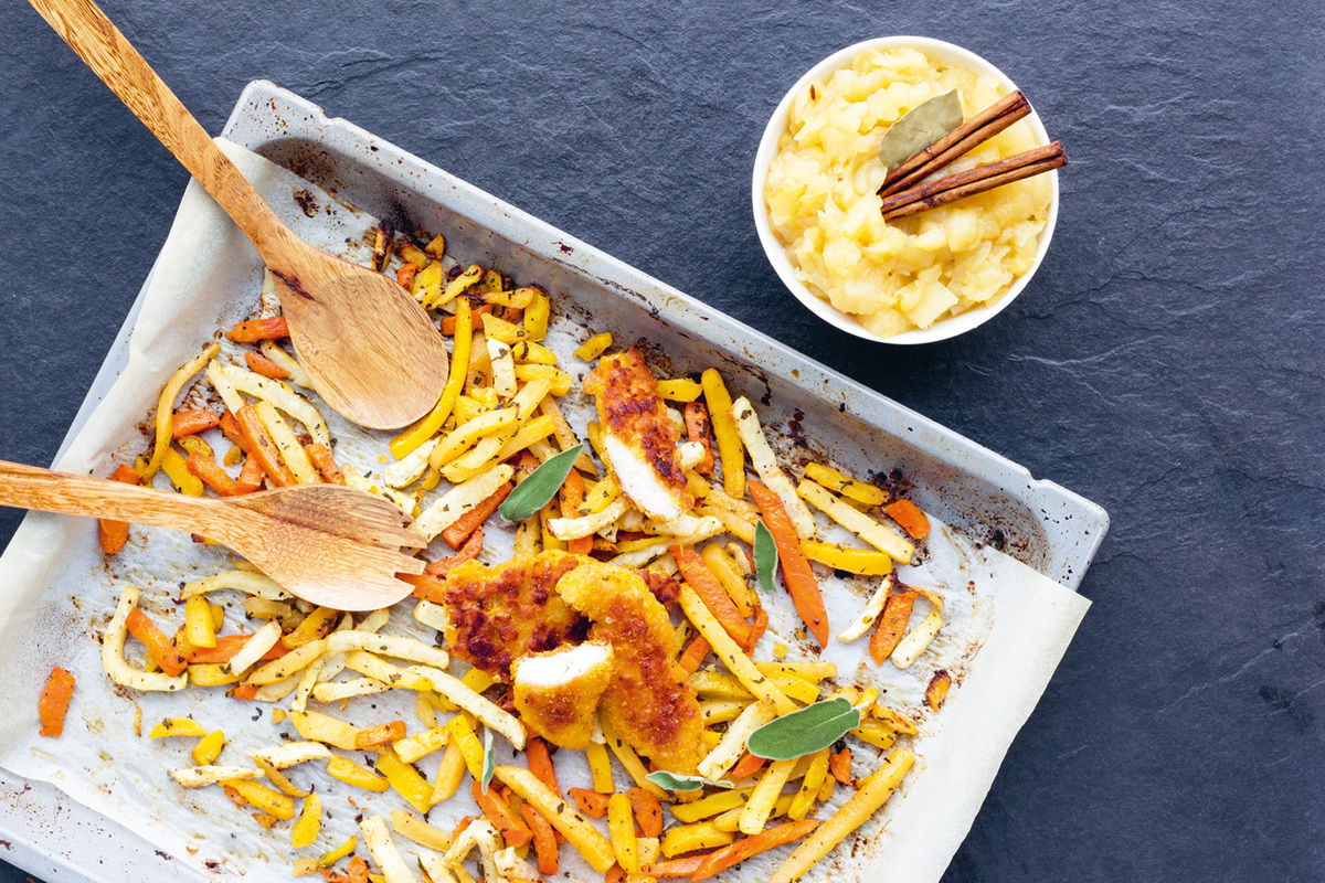 Groentefriet Uit De Oven Met Kruidige Appelmoes