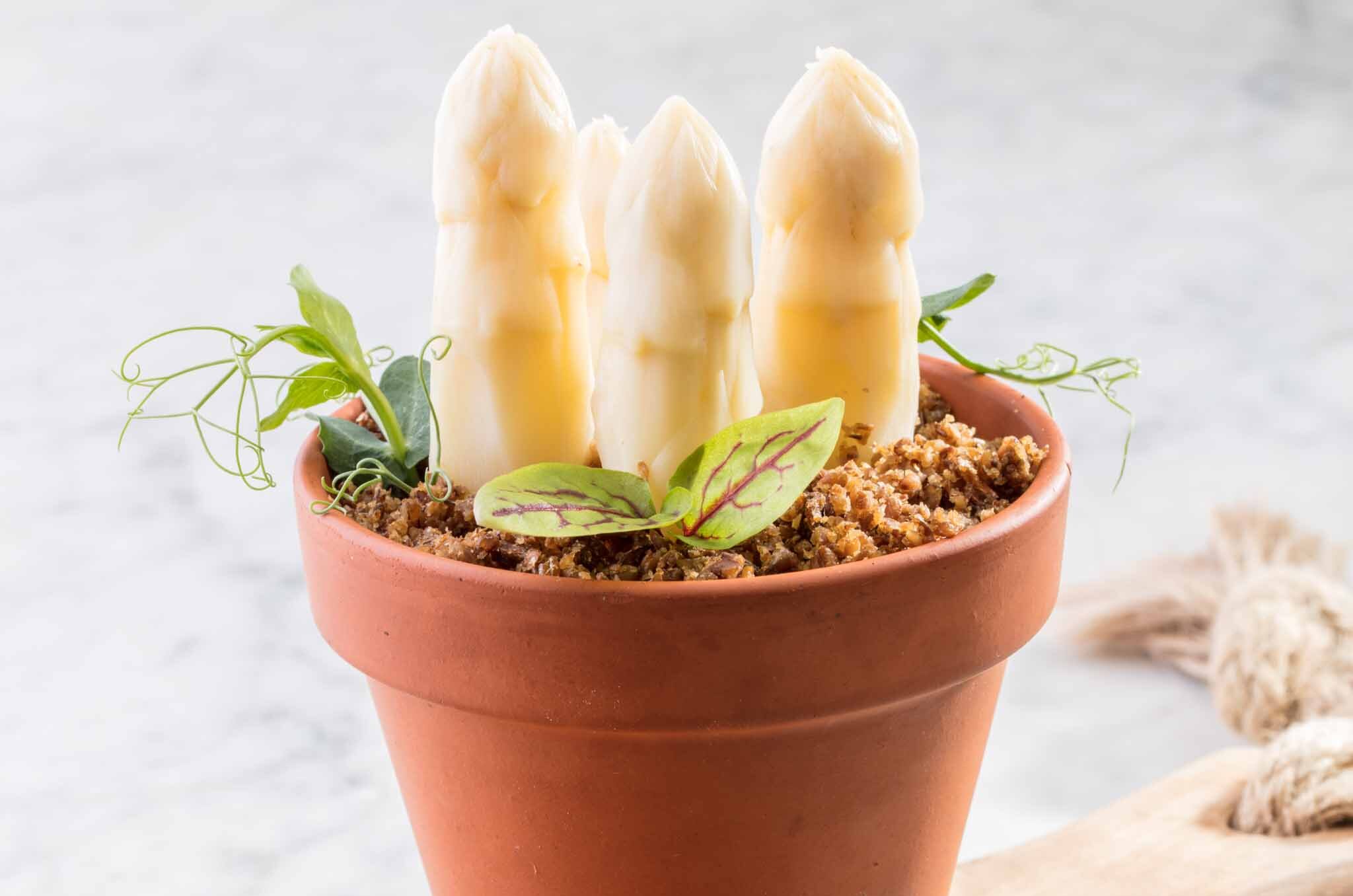 Kruidentuintje Met Witte Asperge En Creme Fraiche