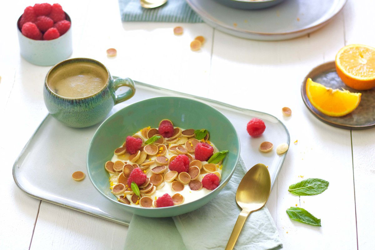 Pancake Cereal Met Sinaasappel En Frambozen