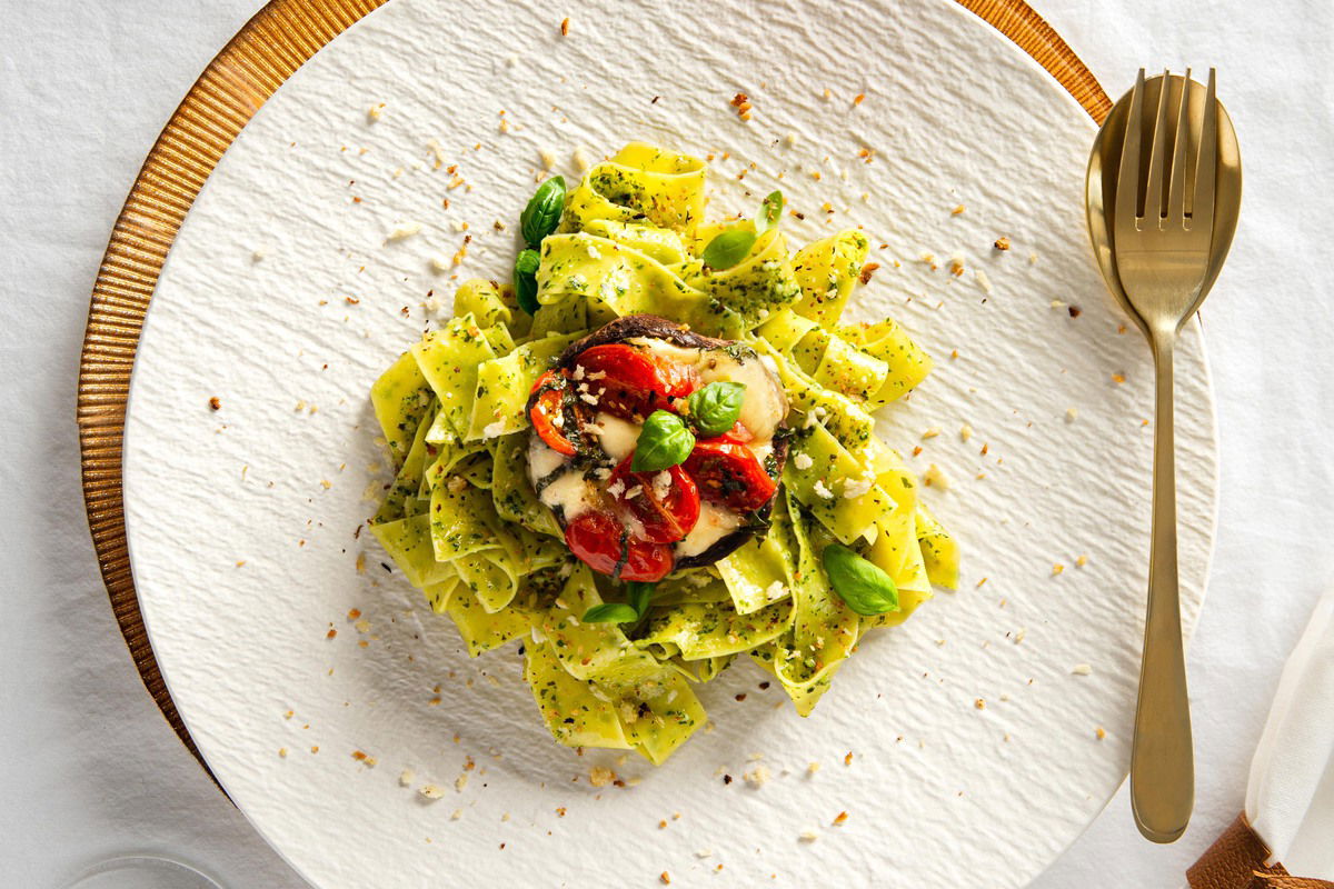 Pesto pappardelle met portobello cadeautje