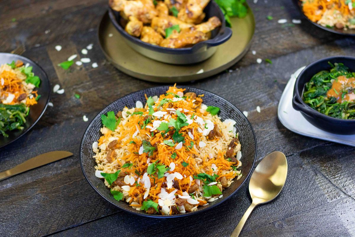 Qabali Palau Afghaanse Rijst Met Spinazie En Kip