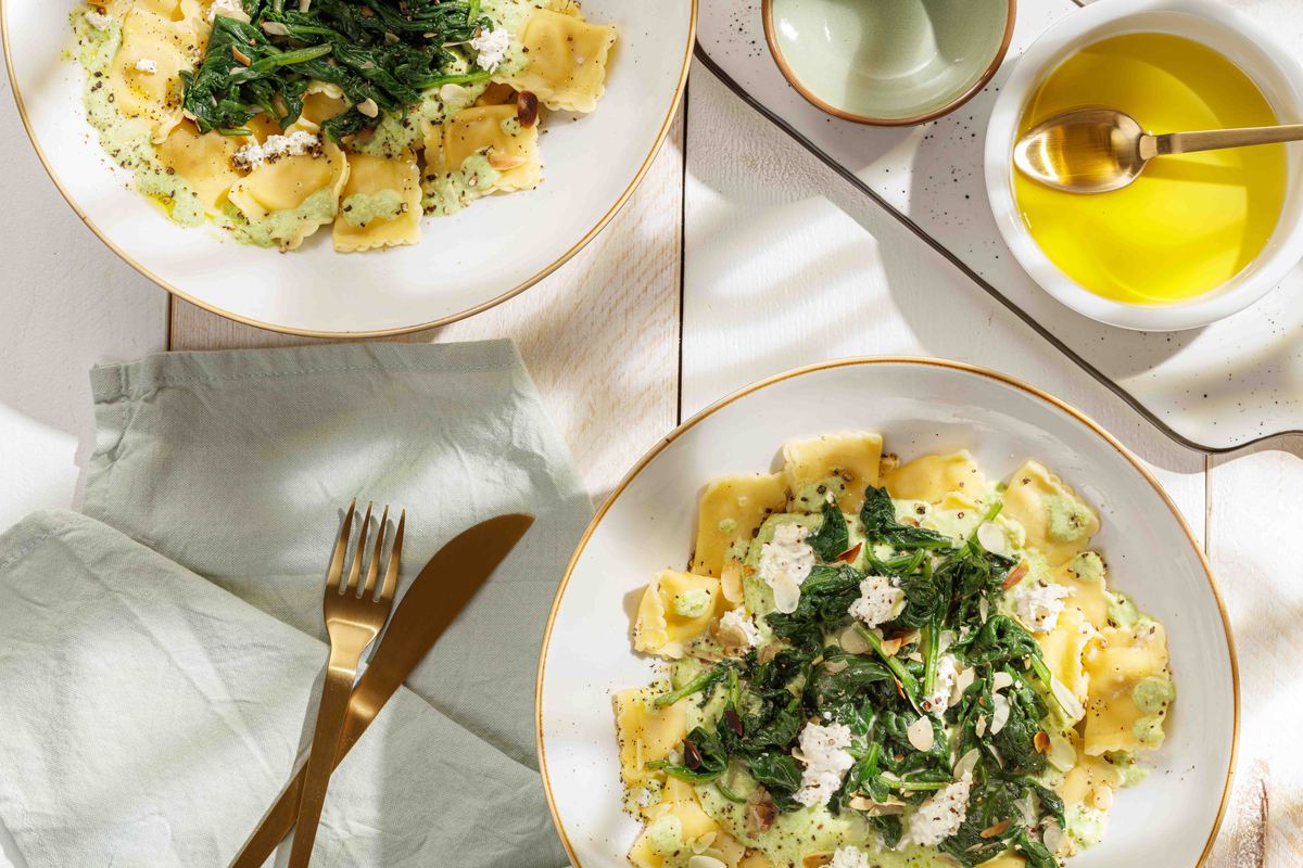 Romige Ravioli Met Spinazie En Erwtjes