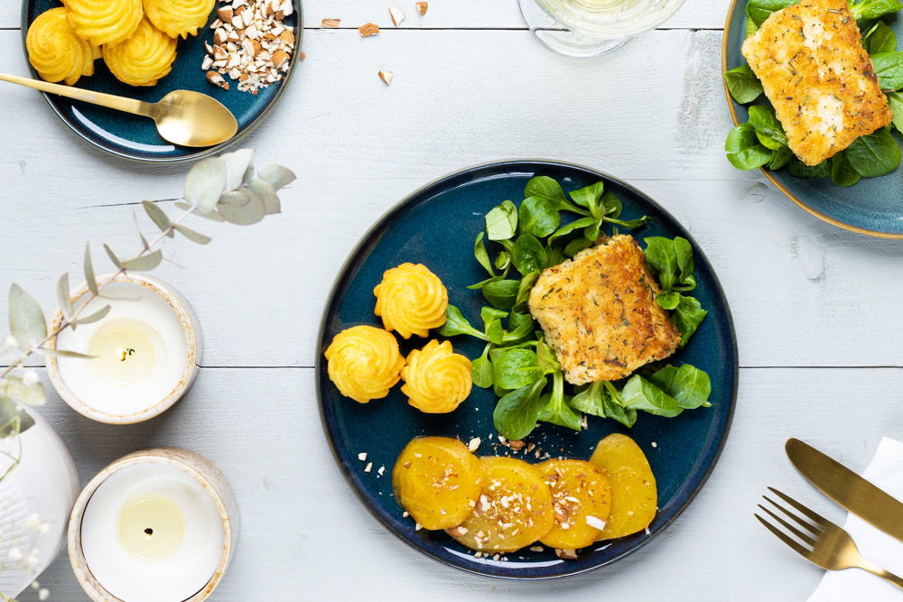 Krokante vis met gele biet