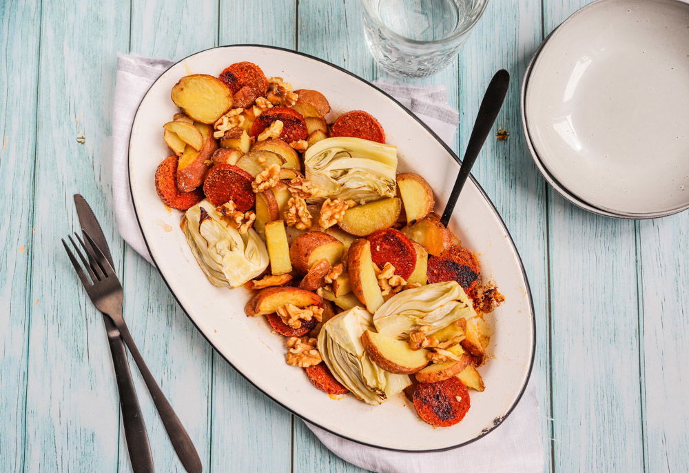 Venkel Uit De Oven Met Aardappelpartjes En Chorizo