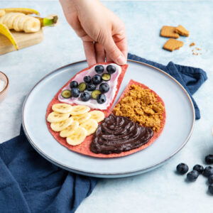 Zoete tortilla met fruit, speculoos en chocolade
