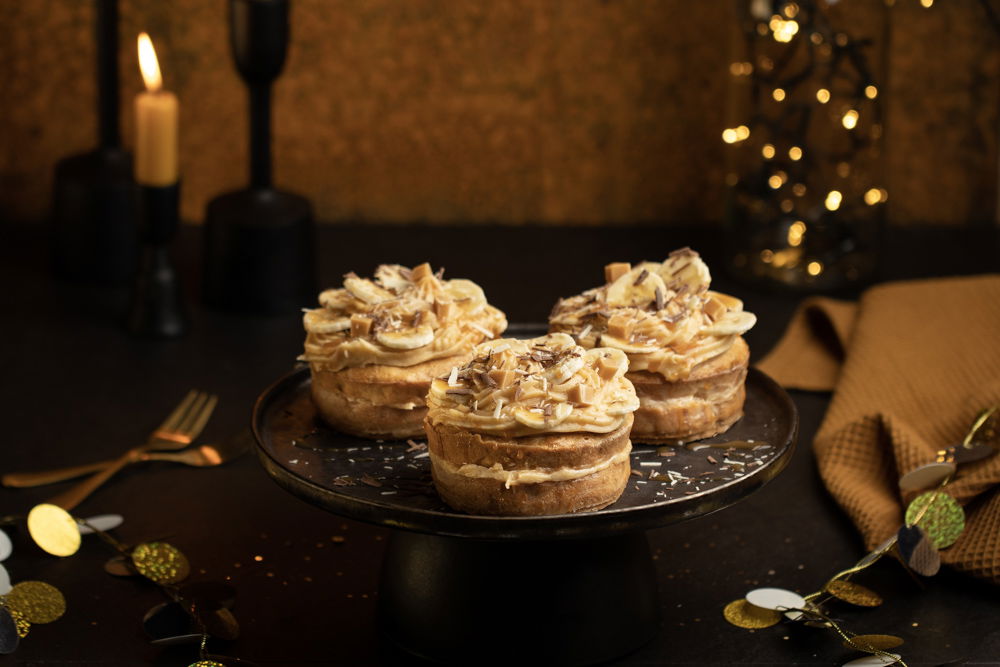 Banaan karamel zeezout taartjes