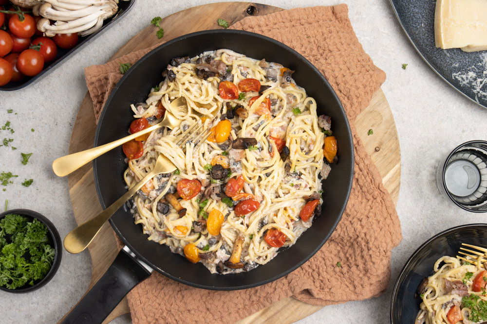 Eenpanspasta Met Paddenstoelen En Pancetta