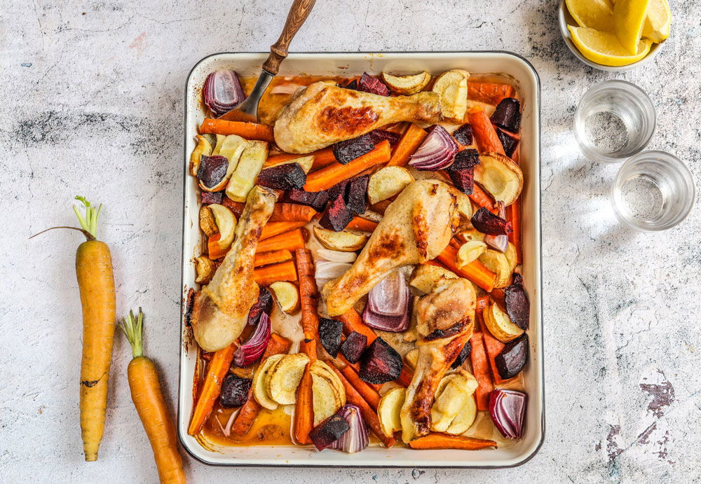 Traybake Kipdrumsticks En Herfstgroenten