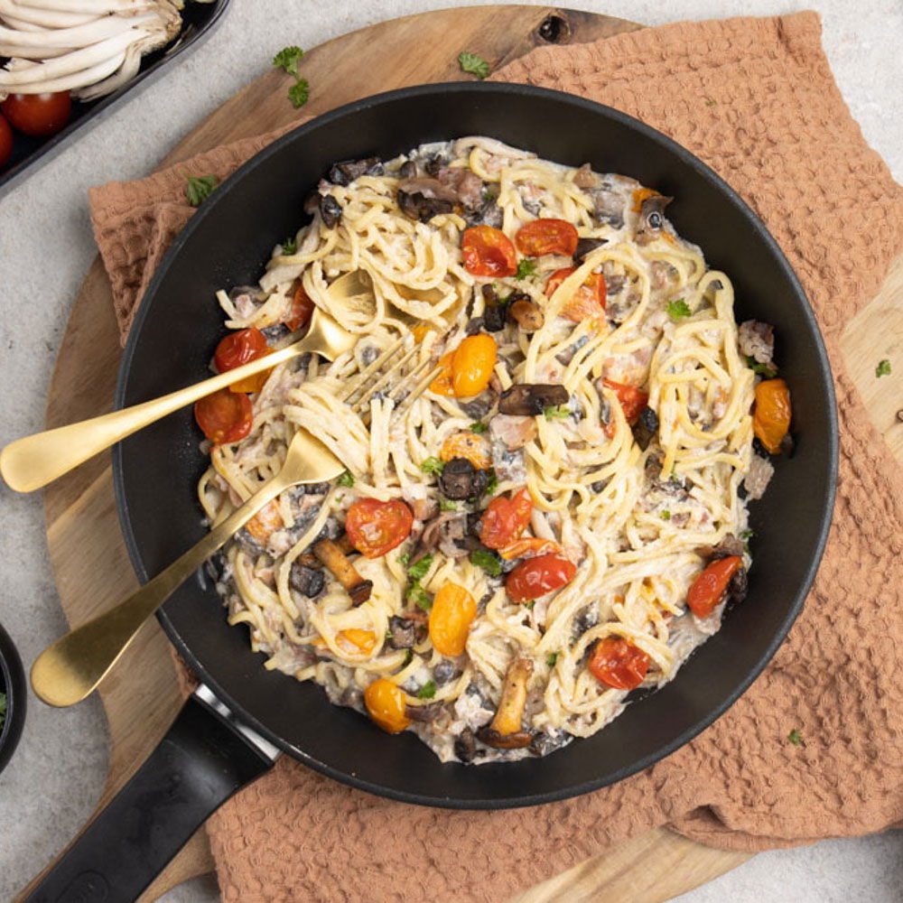 Eenpanspasta Met Paddenstoelen En Pancetta Recept