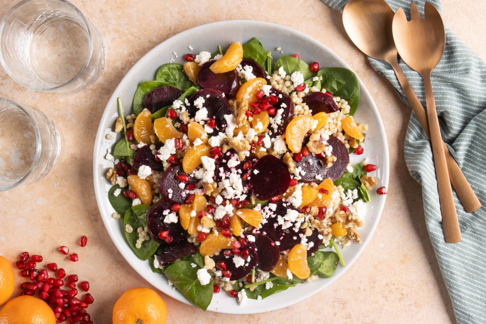 Bietjes salade met mandarijn en walnoot