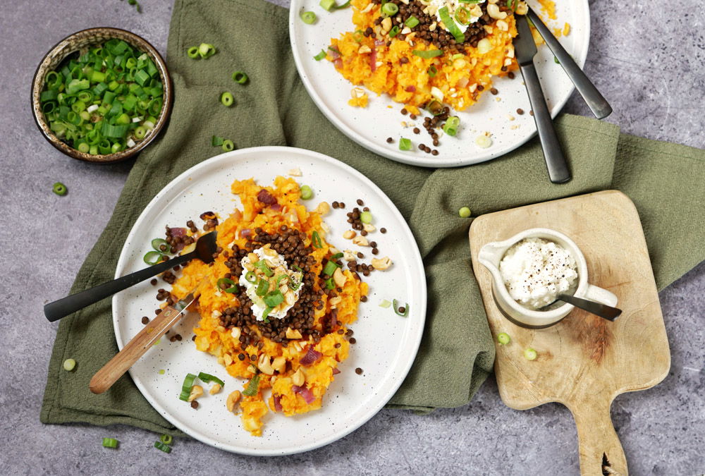 Driekleurige vegetarische stamppot