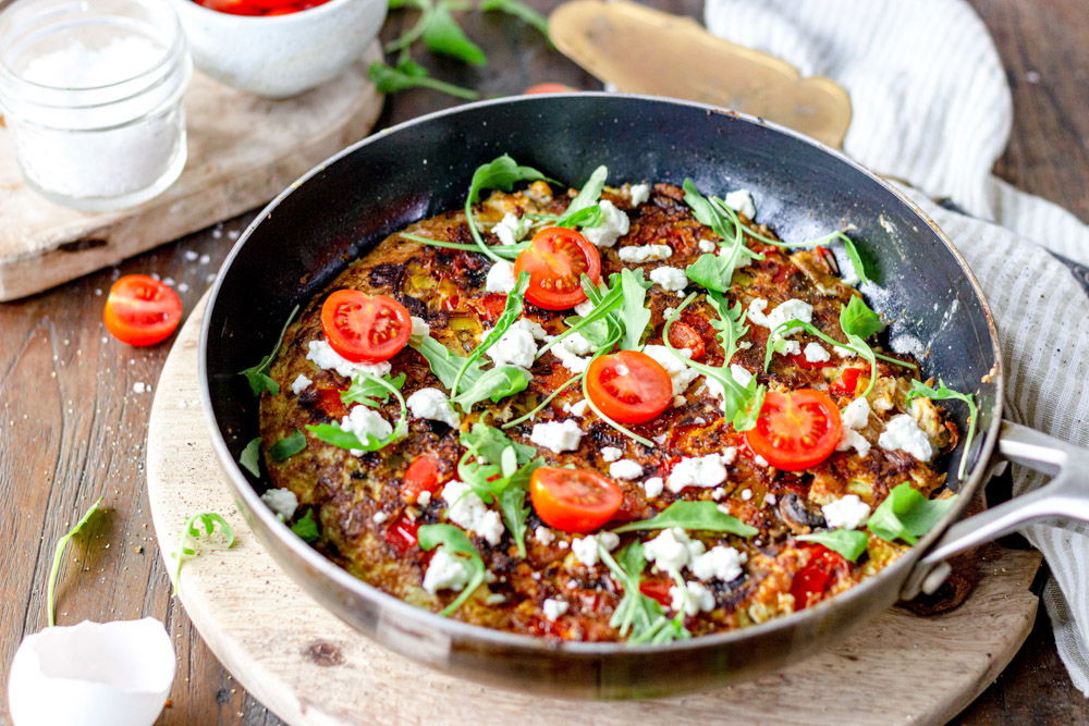 Frittata met tomaat, champignon, paprika en feta