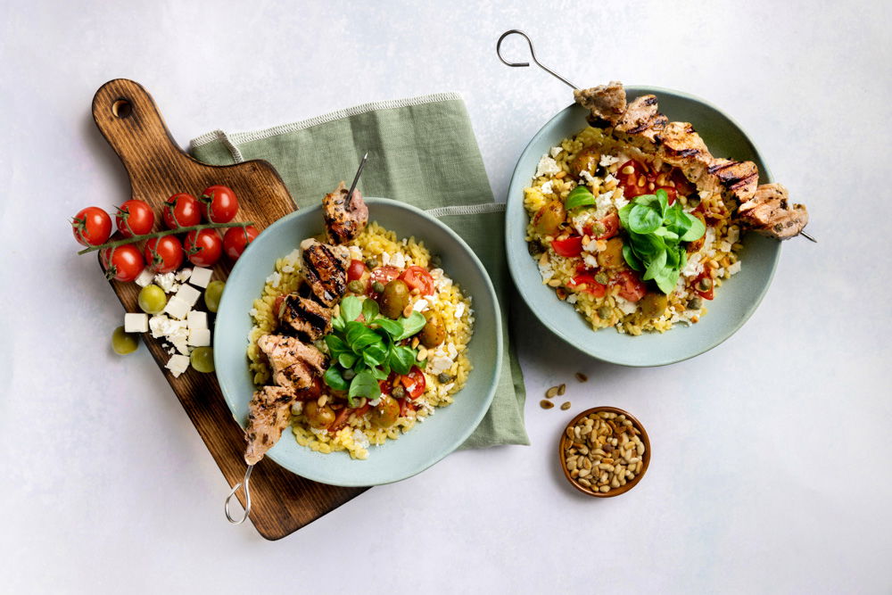 Griekse souvlaki met orzo