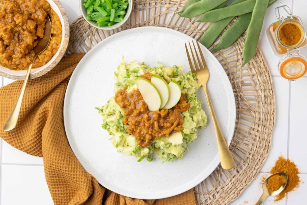Stamppot van snijbonen met vegetarisch gehakt