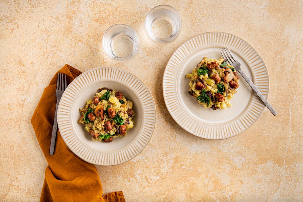 VSZ Stamppot Spinazie Spinaziestamppot Met Champignons En Chipolataworstjes (1)