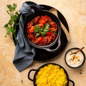 Goulash met saffraan rijst