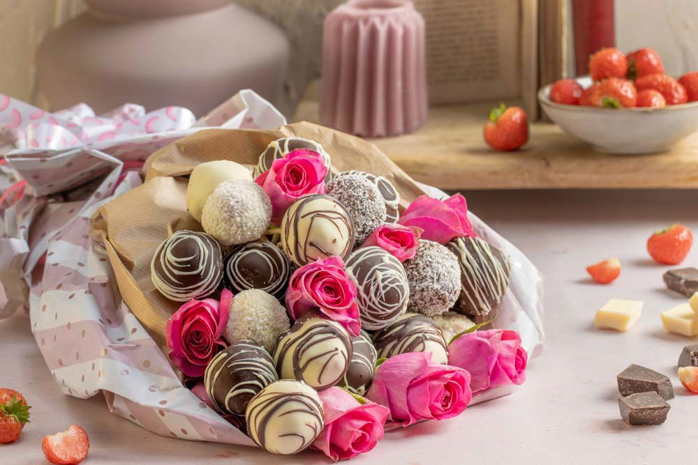 Chocolade aardbeien boeket