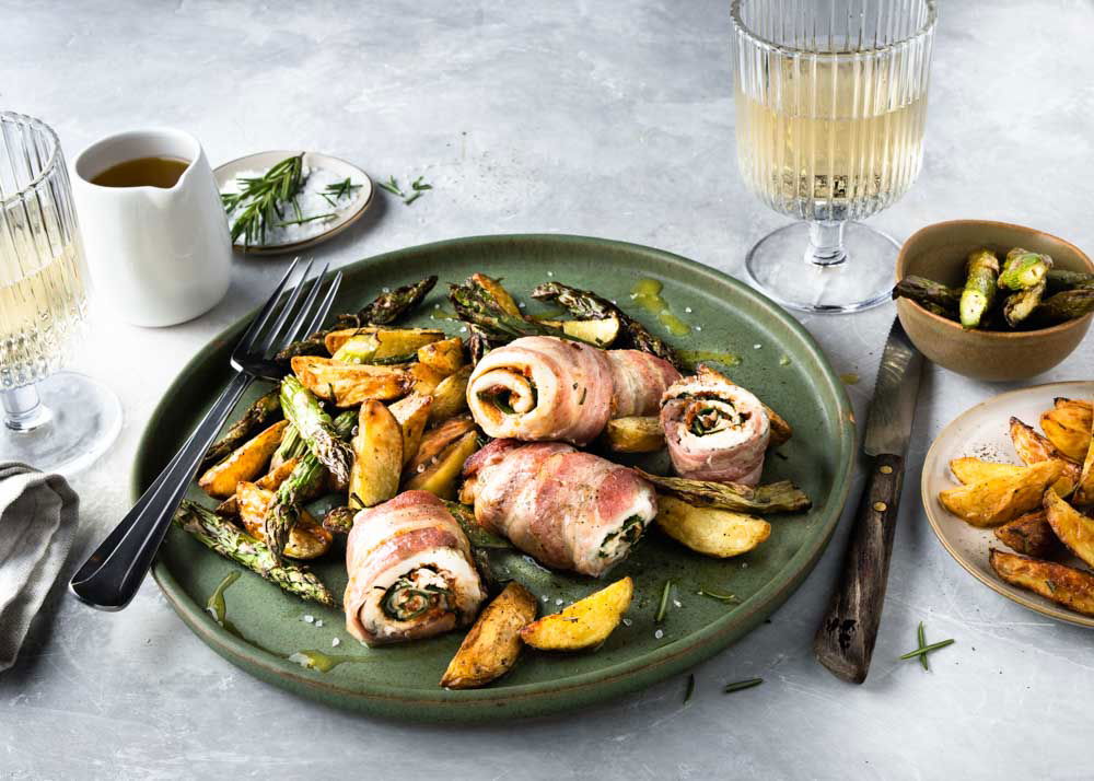 Visrolletjes met tomatentapenade en rozemarijn krieltjes