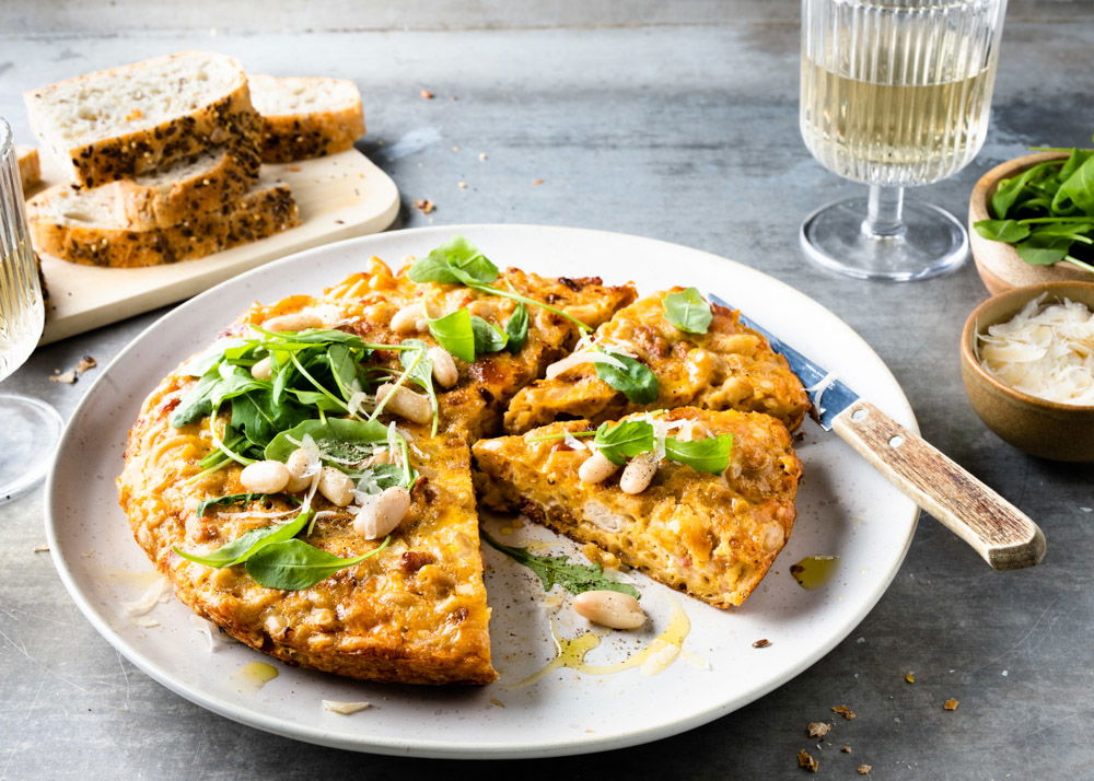 Macaroni frittata met pancetta