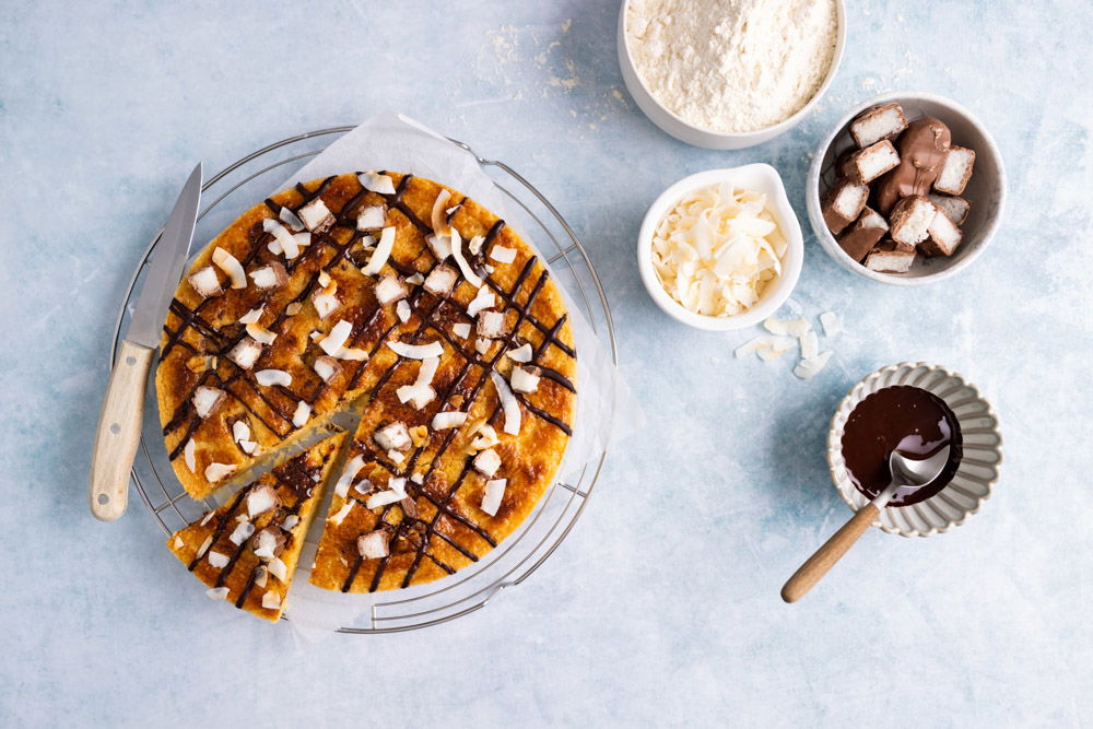 Bounty boterkoek met pure chocolade en kokossnippers