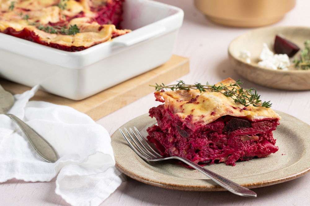 Lasagne met rode biet en geitenkaas