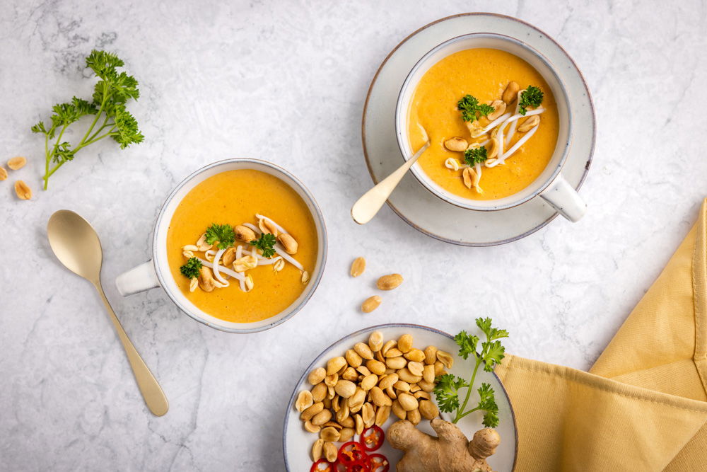 Pindasoep met pompoen en gember