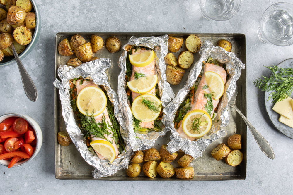 Zalm ‘en papillote’ met soepgroente