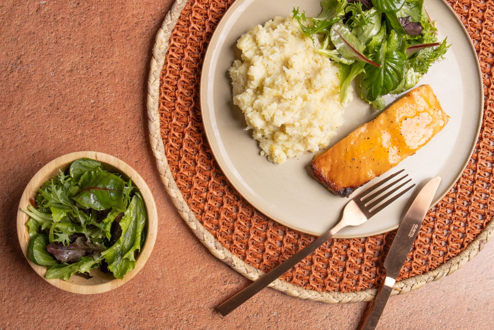 zalm uit de oven met bloemkoolpuree