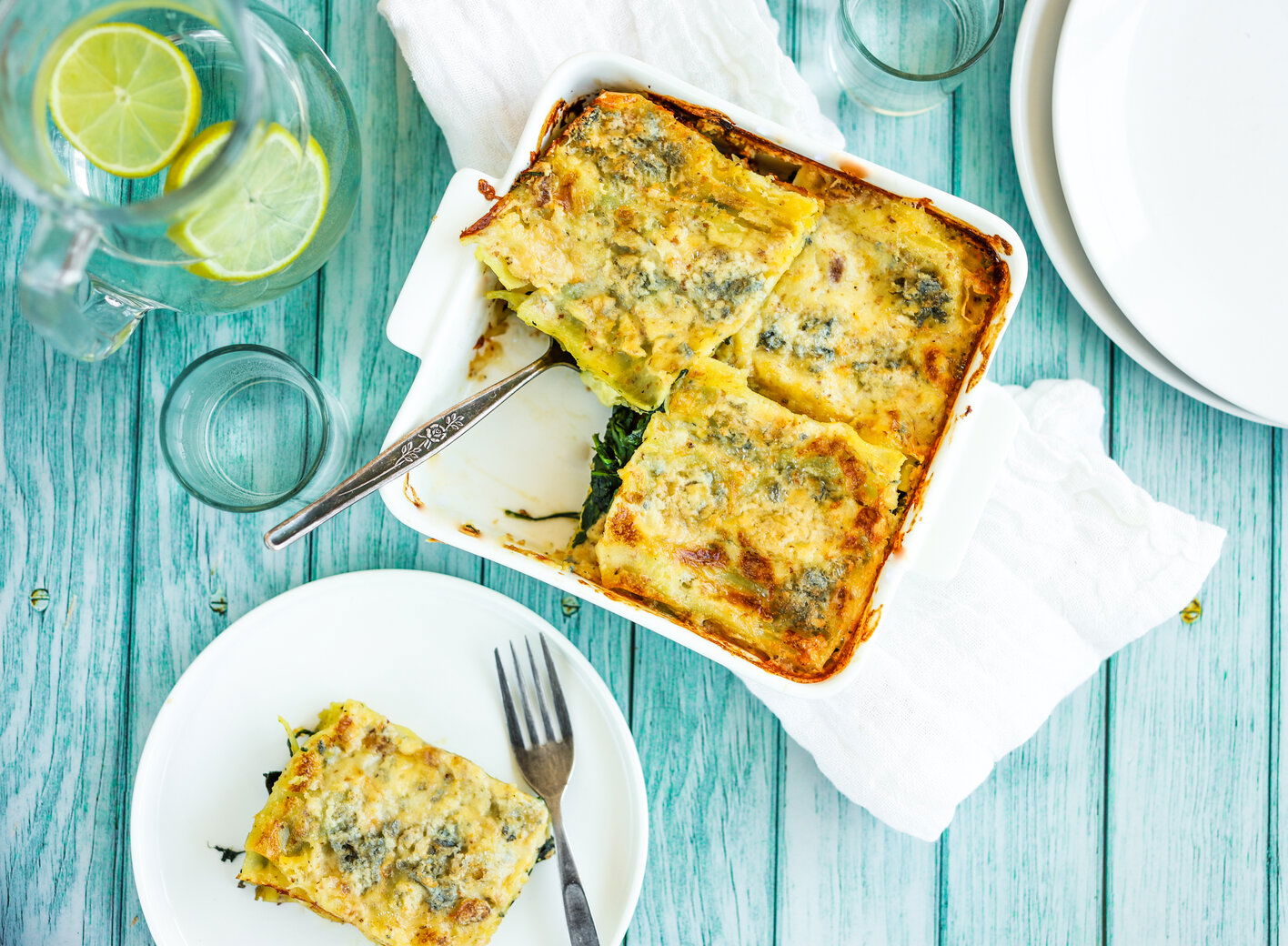 Groentelasagne met roomsaus en blauwe kaas