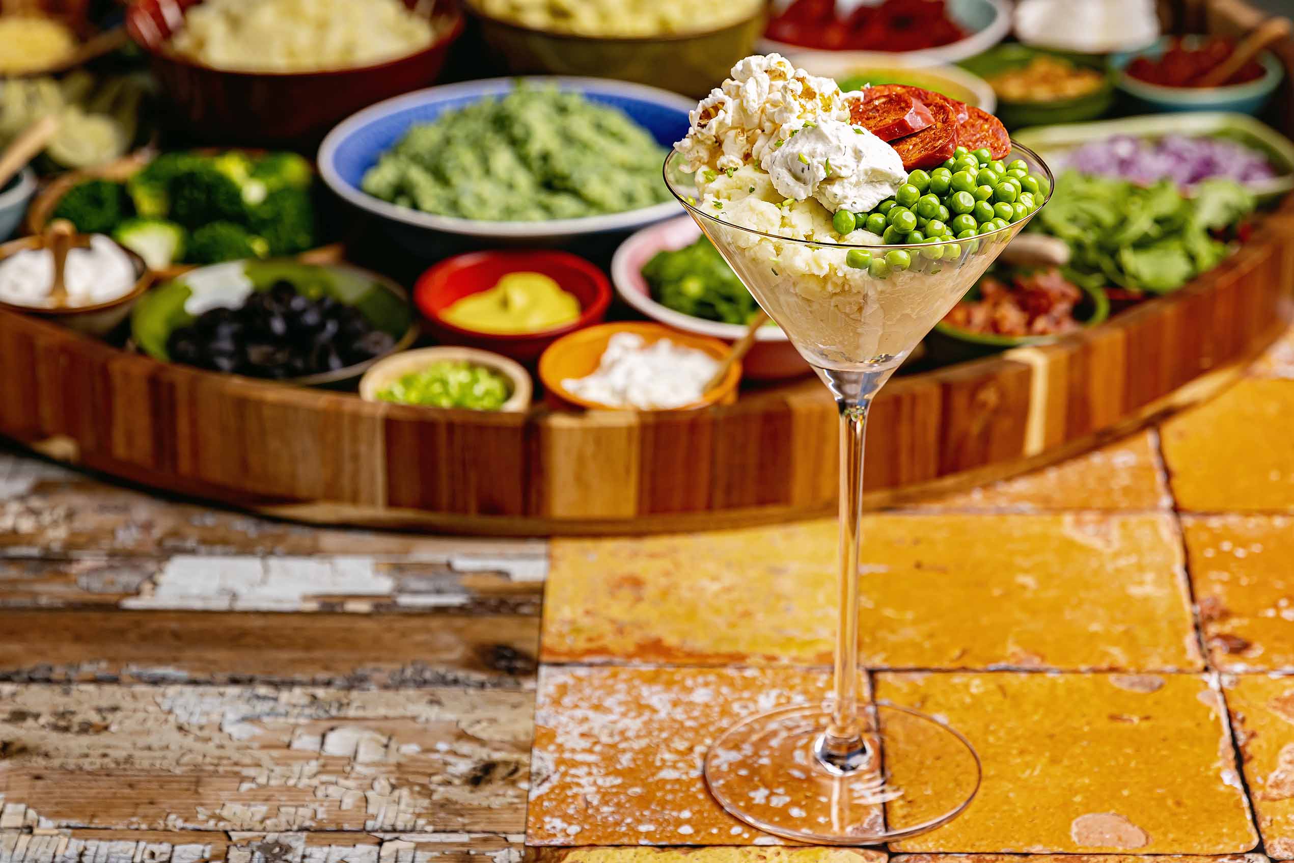 Mashed potato Parmezaanse popcorn en chorizo