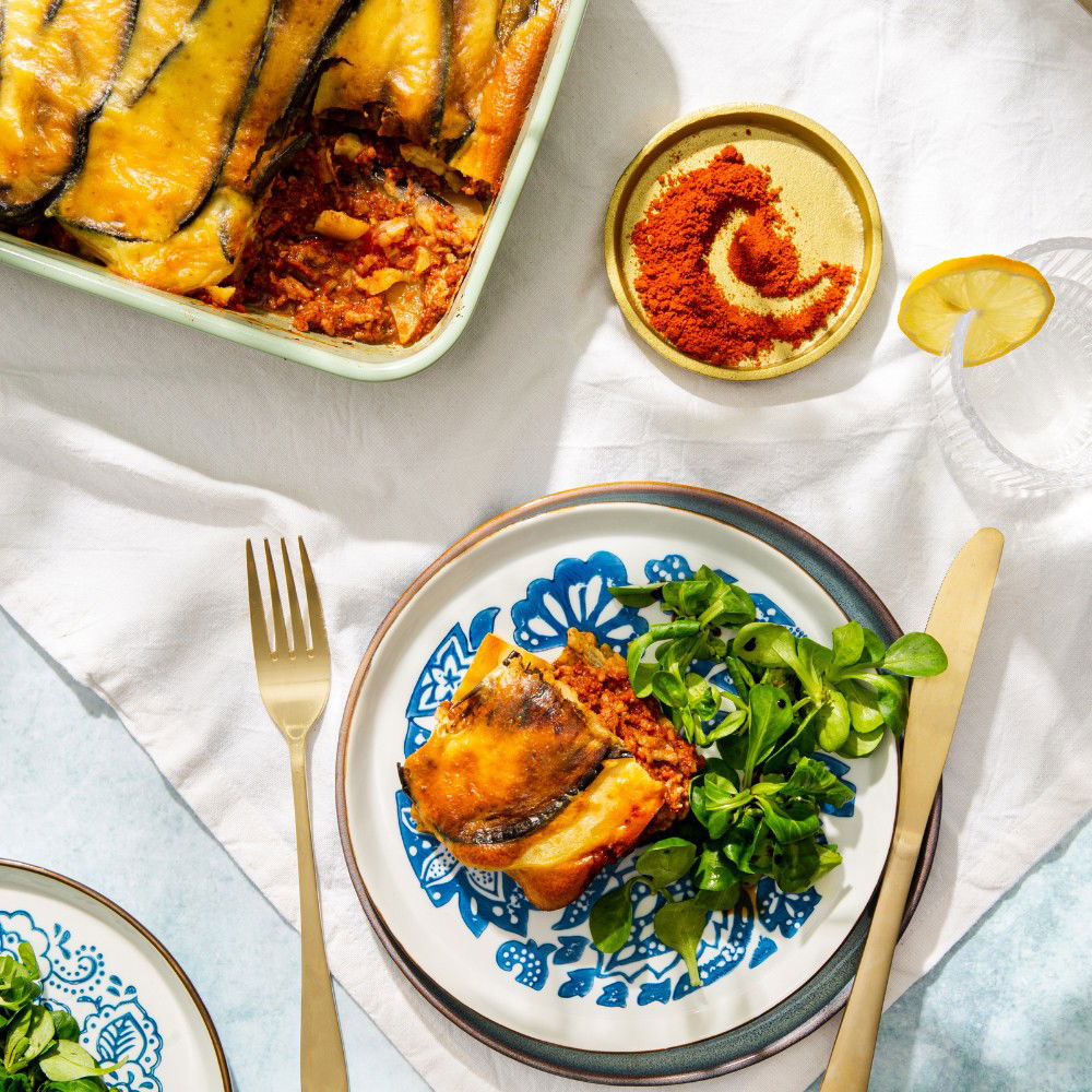 Moussaka met tomatensambal van harissa