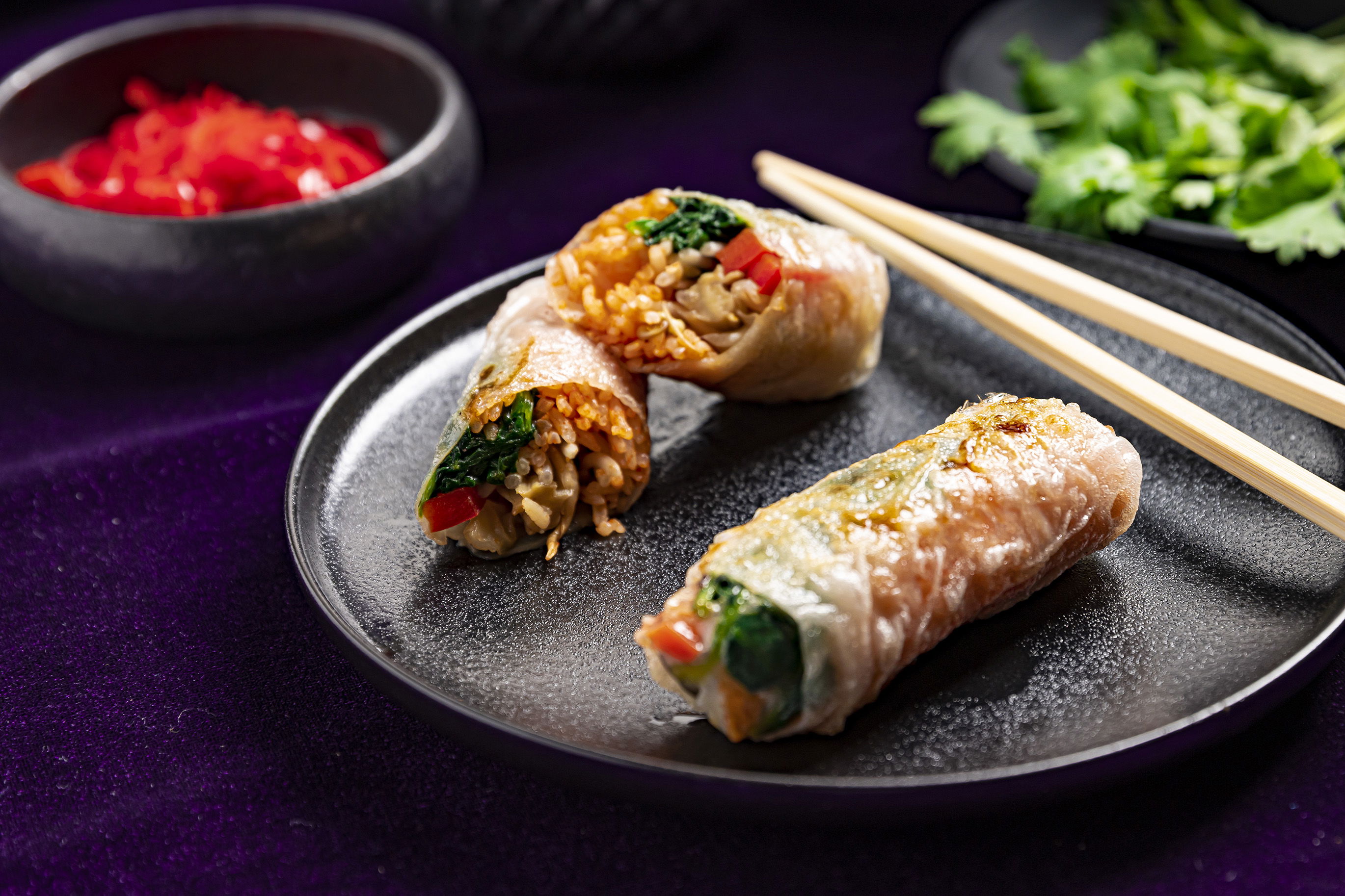 Krokante bibimbap springrolls