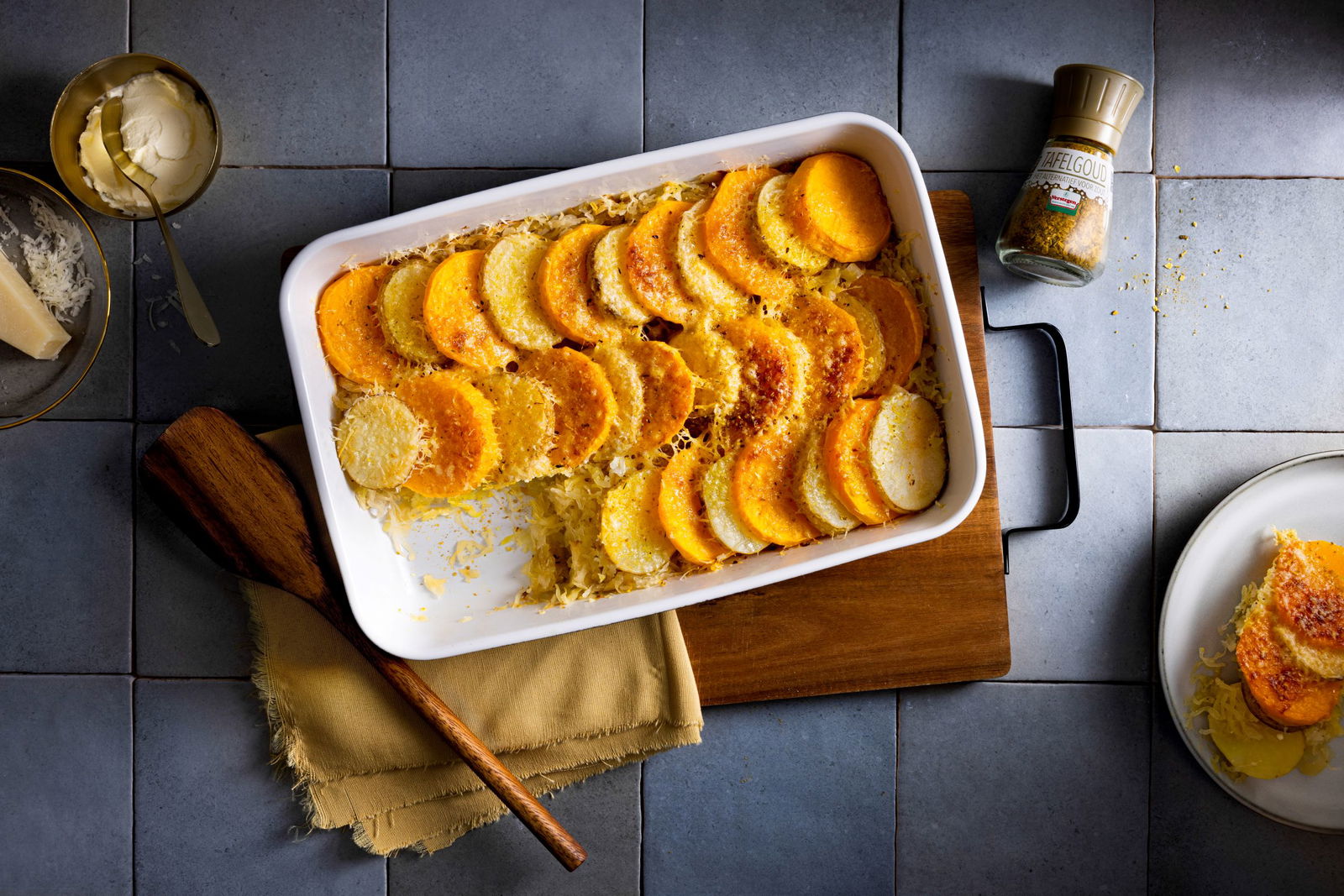 Tafelgoud Molen Ovenschotel Met Aardappel, Pompoen En Zuurkool