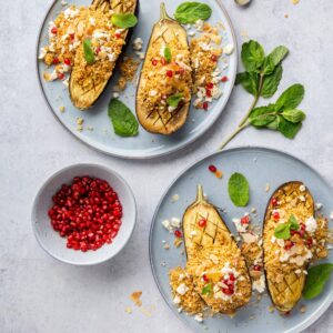 Geroosterde aubergine met couscous en feta