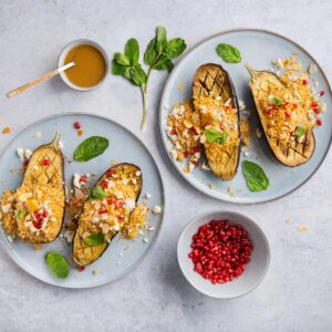 Geroosterde aubergine met couscous en feta