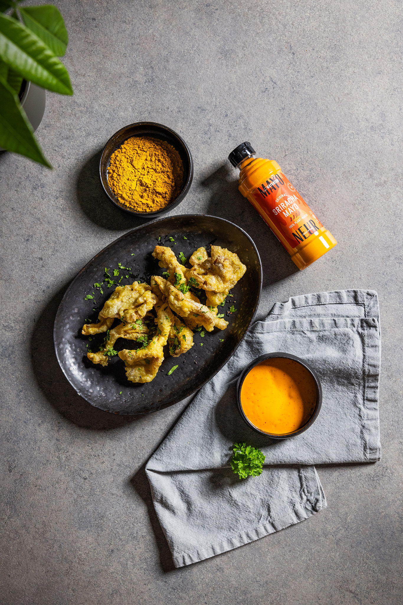 Oesterzwam fritters met sriracha mayonaise