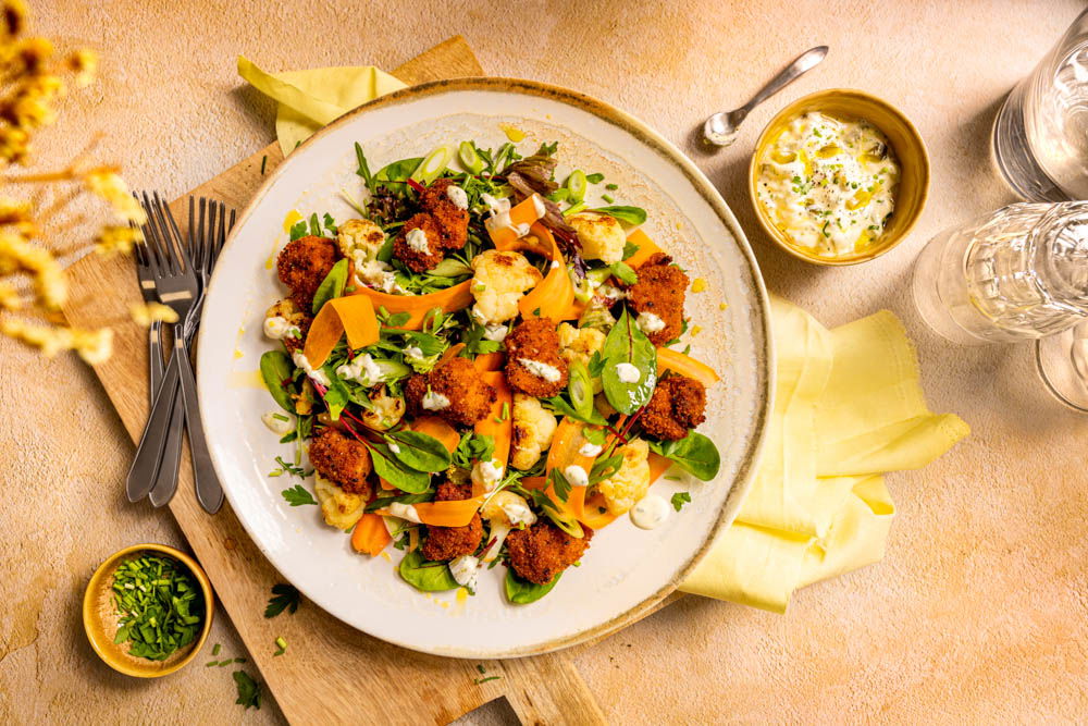 Brassica Koolzaadolie Lauwwarme Bloemkoolsalade Met Kippeling