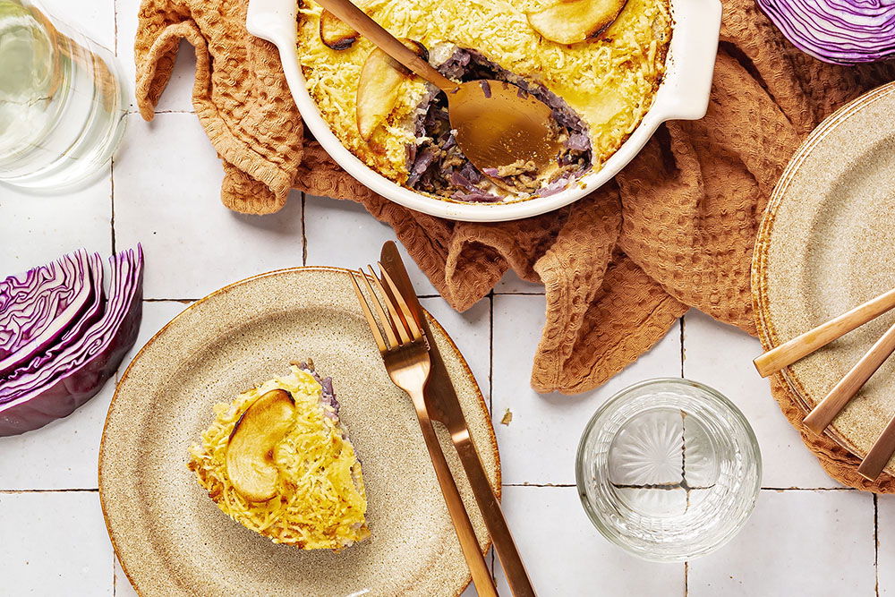 Ovenschotel Met Rode Kool, Gehakt En Koolrabipuree