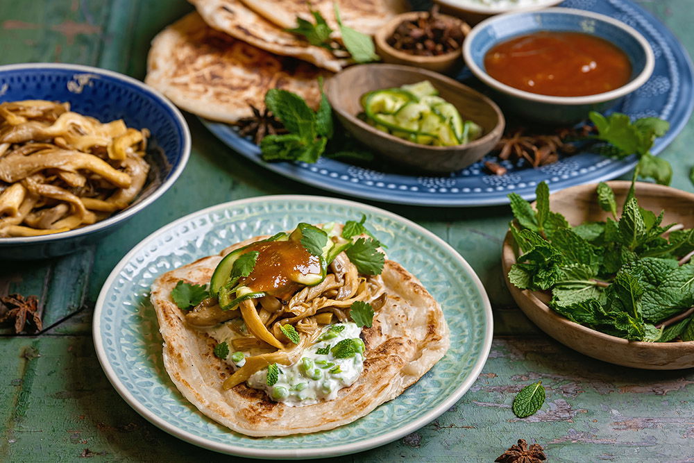 Paratha Met Pulled Oesterzwam En Riata