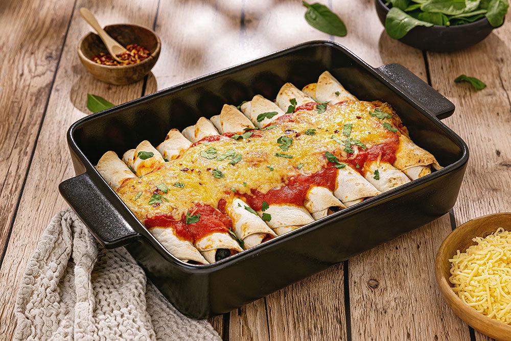 Enchiladas Met Kip, Spinazie En Zwarte Bonen